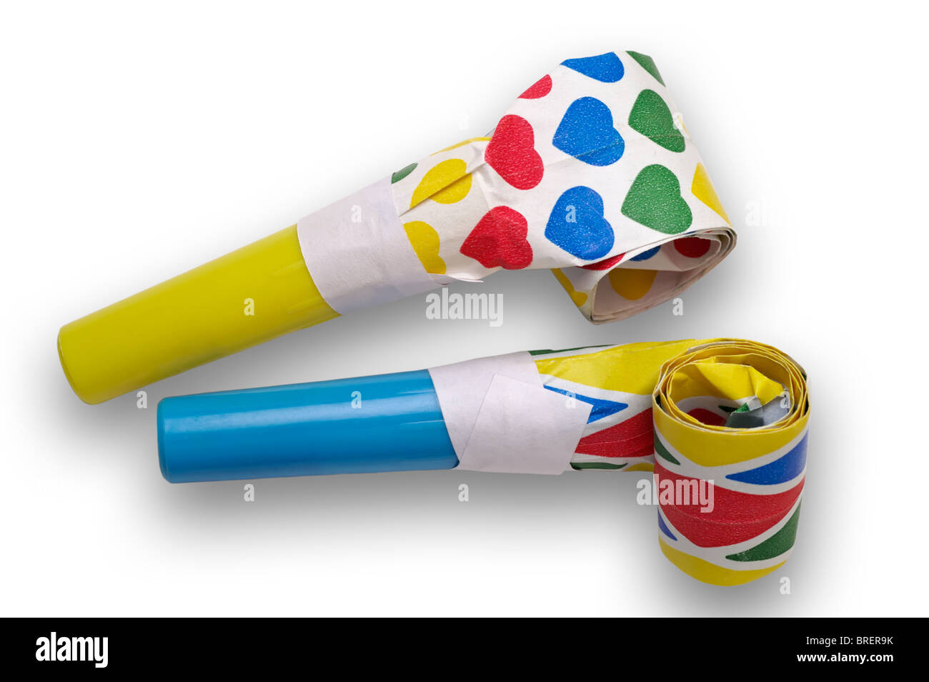 Noisemakers - party blowers with clipping path Stock Photo