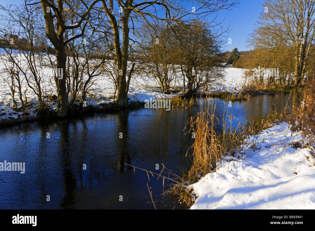 Cromford Canal near Matlock in the Derbyshire Dales Peak District  England UK photographed in winter after a fall of heavy snow Stock Photo