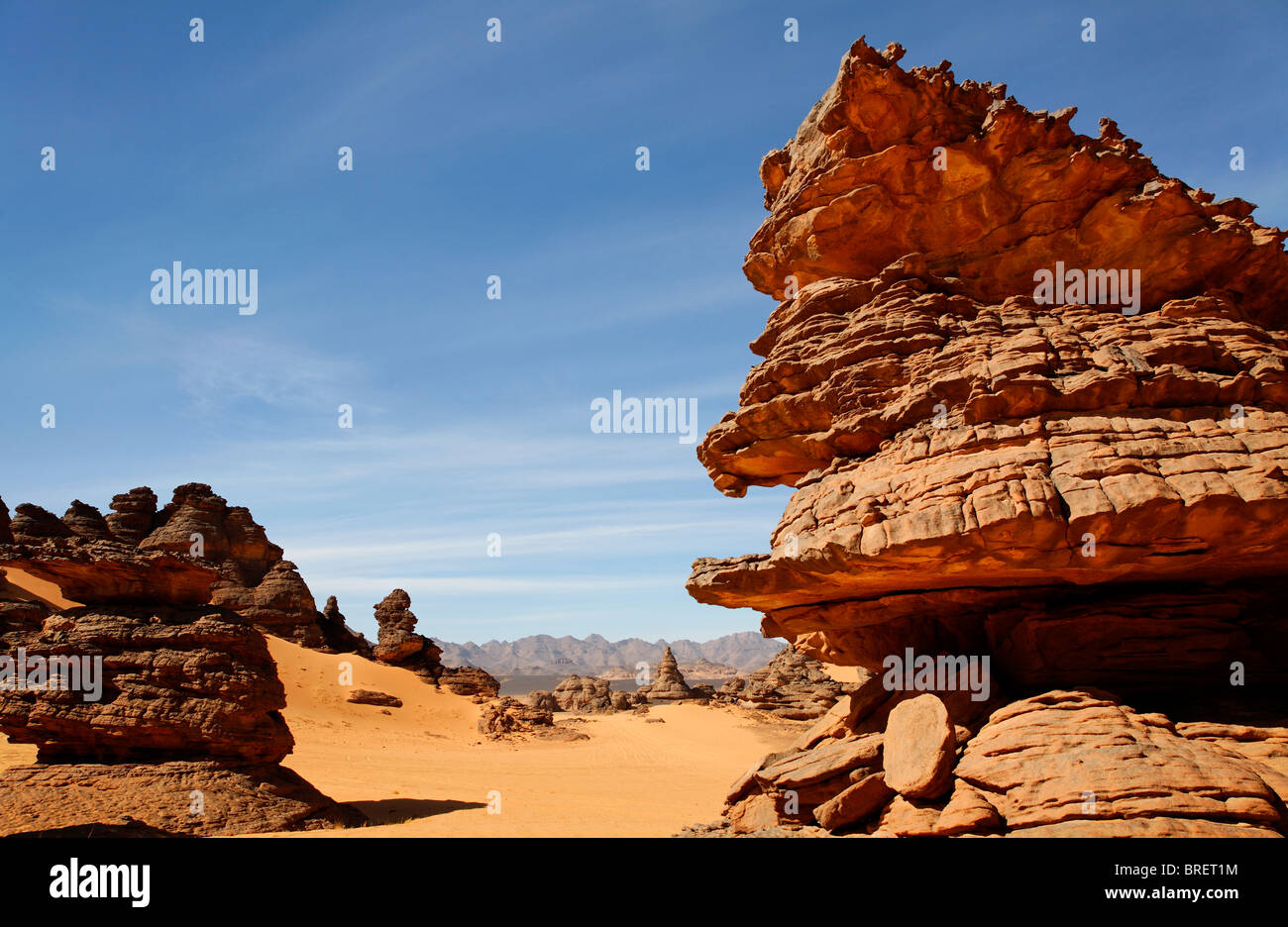 Natural rock formations in the Akakus Mountains, Sahara Desert, Libya Stock Photo