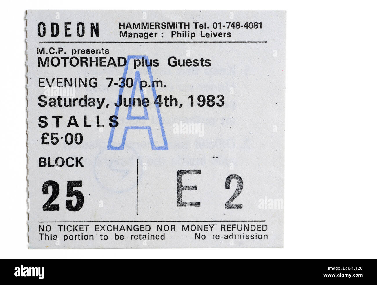 A concert ticket for Motorhead at the legendary Hammersmith Odeon Stock Photo