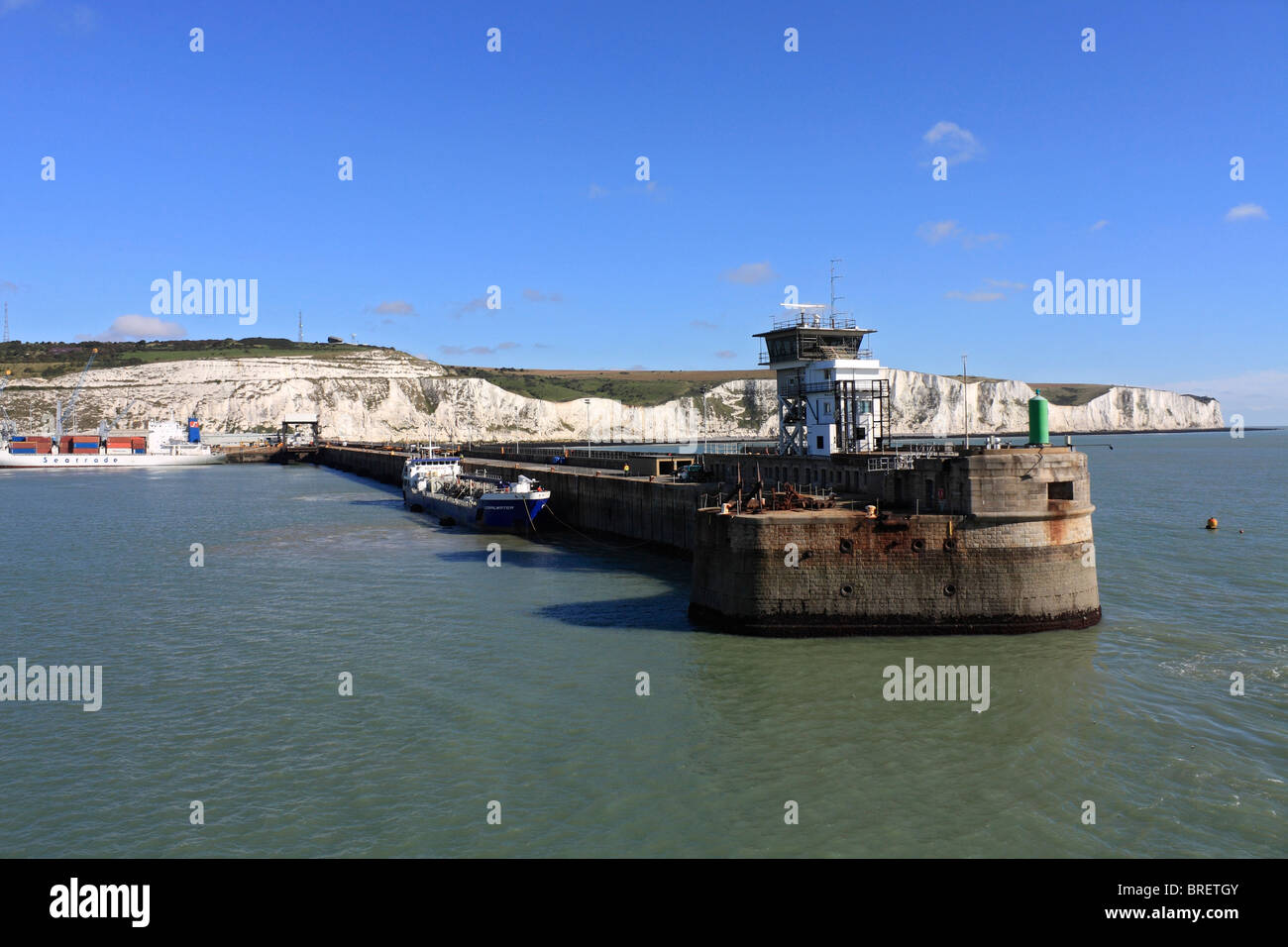 Views of the coastline of Dover and Calais, ferry ports and the English Channel from Sea France passenger ferry, Summer 2010. Stock Photo