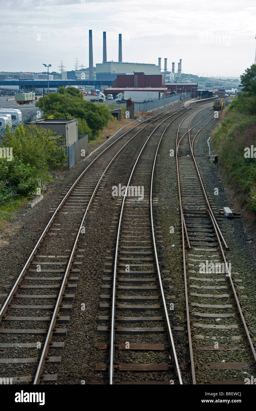Railway at Larne Harbour,Northern Ireland. Stock Photo