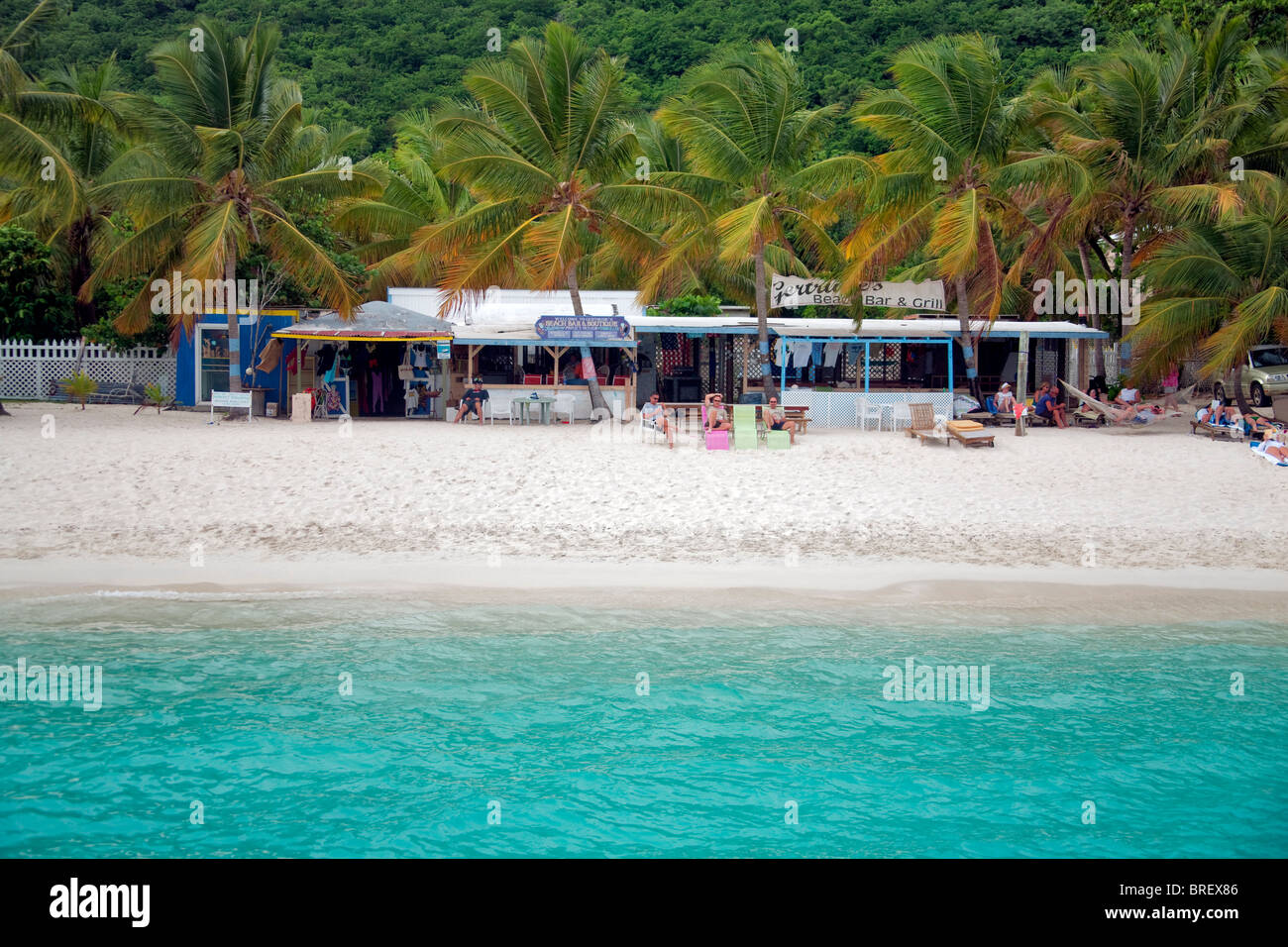 White Bay Beach with bar. Jost Van Dyke. British Virgin Islands Stock Photo