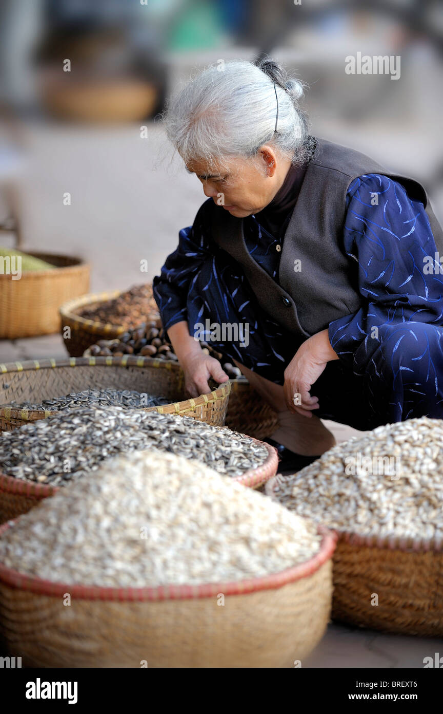 Old Vietnamese woman, Hanoi, Vietnam, Southeast Asia Stock Photo