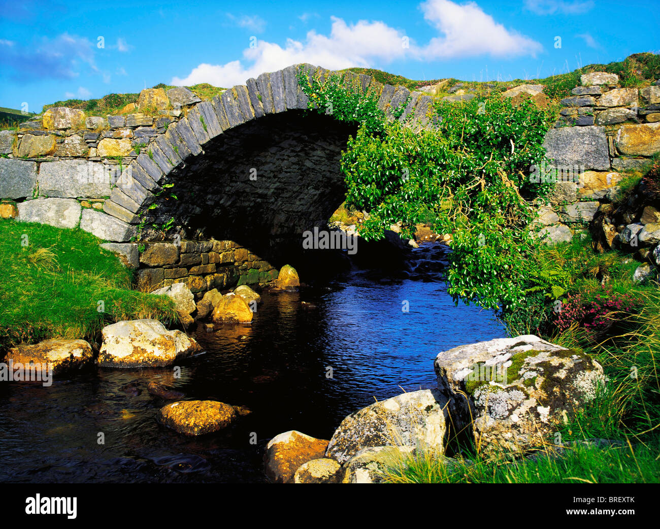 River Owenwee, Poisoned Glen, Co Donegal, Ireland; Bridge Over A River Stock Photo