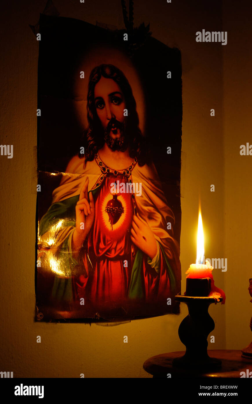 painting of jesus in candle light Stock Photo Alamy