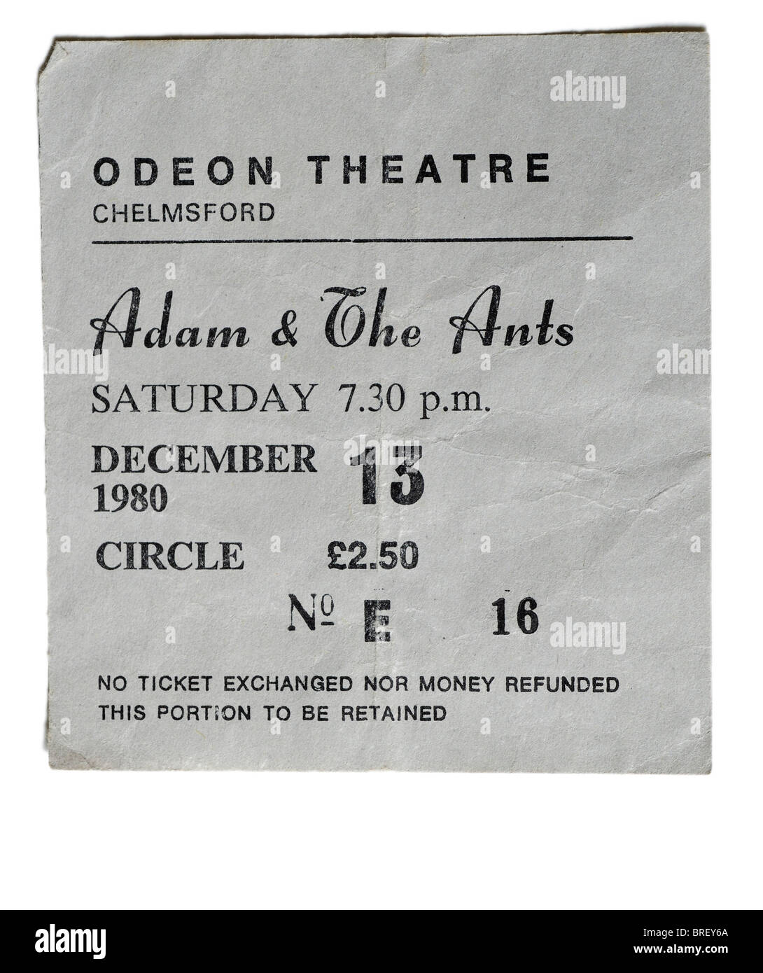 An Adam and the Ants concert ticket Stock Photo