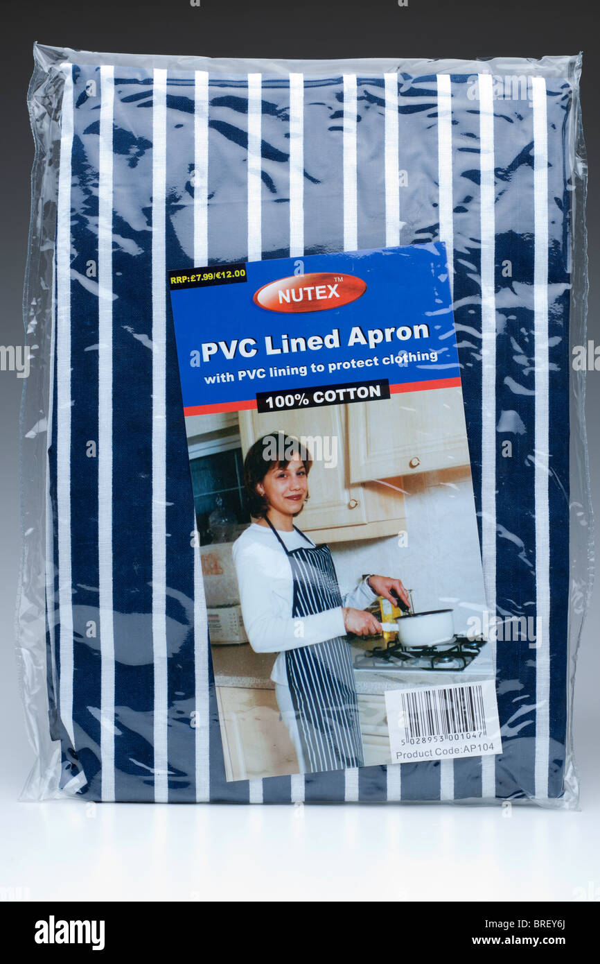 Cellophane sealed 100 percent cotton PVC lined apron Stock Photo
