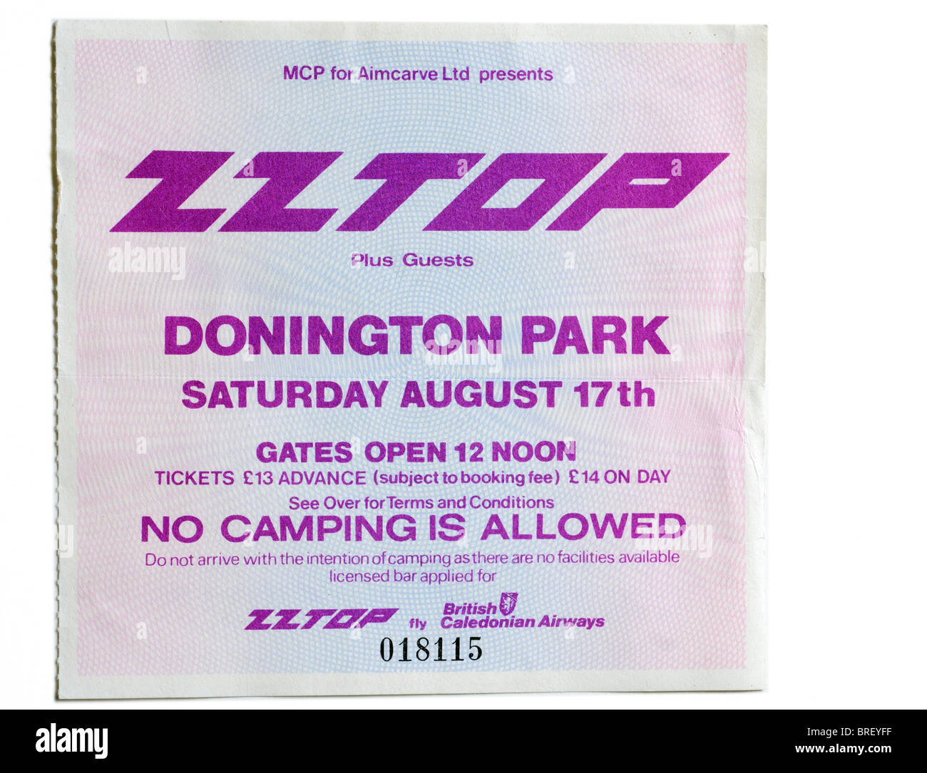 A concert ticket for ZZ Top at Donington Park Stock Photo
