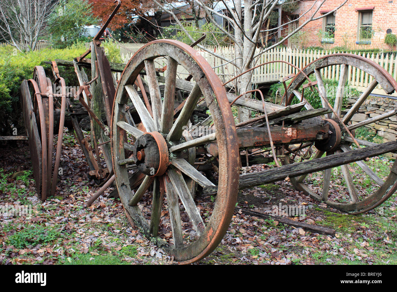BROKEN DOWN CARRIAGE AND WAGON WHEELS WALHALLA VICTORIA AUSTRALIA BDA