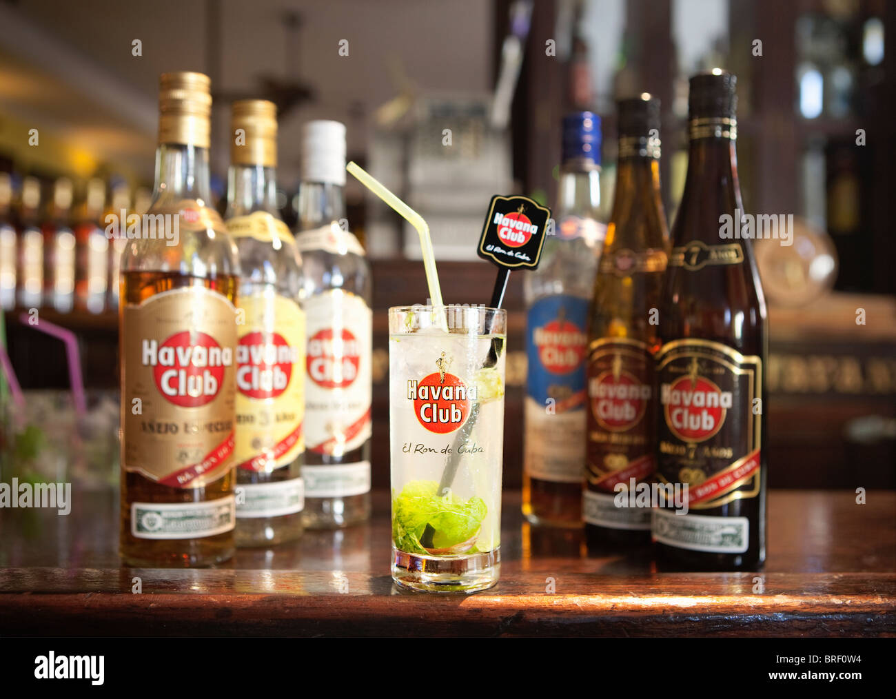 HABANA VIEJA BAR HAVANA CLUB AND BOTTLES RUM AND MOJITO Stock Photo Alamy