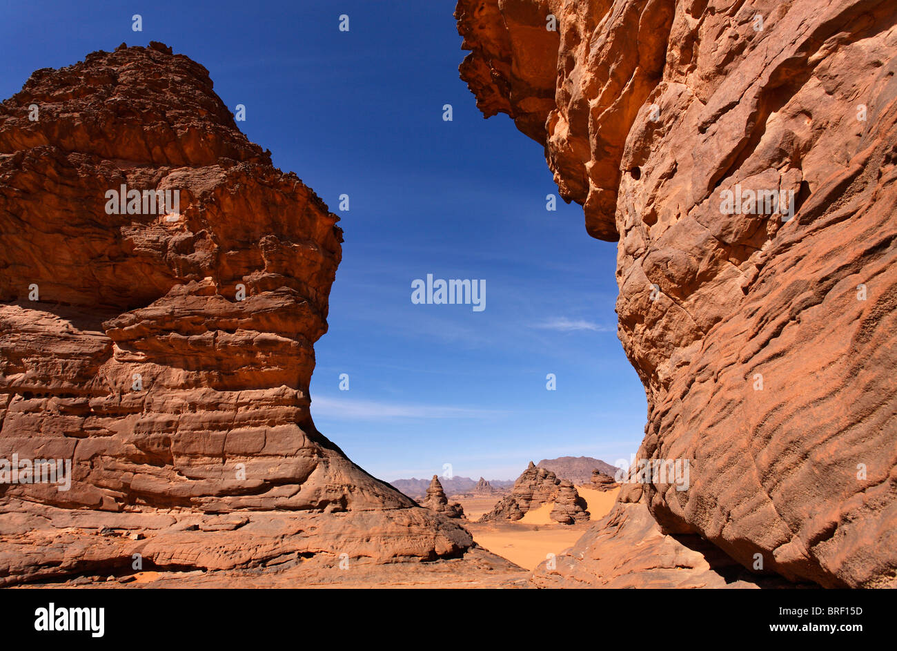 Natural rock formations in the Akakus Mountains, Sahara Desert, Libya Stock Photo