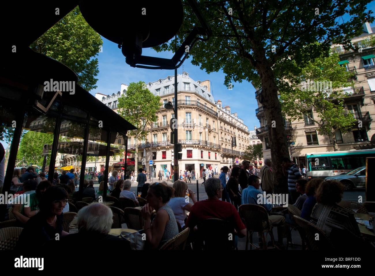 View from a Parisienne cafe in Paris, France near the Seine Stock Photo