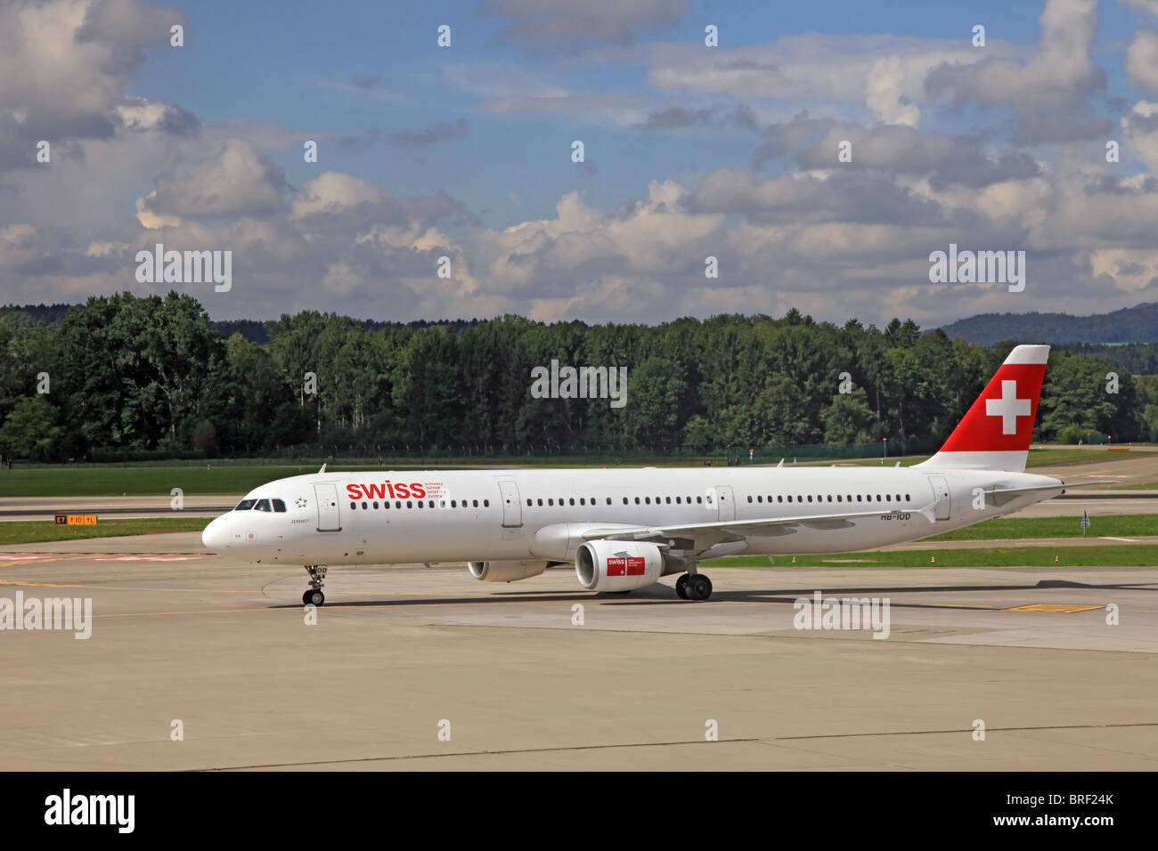 Swiss International Airline airplane on the airfield in Zürich, Switzerland. Stock Photo