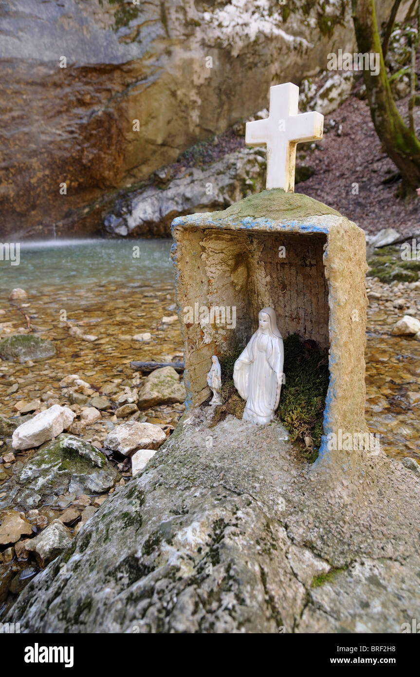 Little chapel in a forest by waterfall on stream Banina, Nature Park Ucka (Učka), Croatia Stock