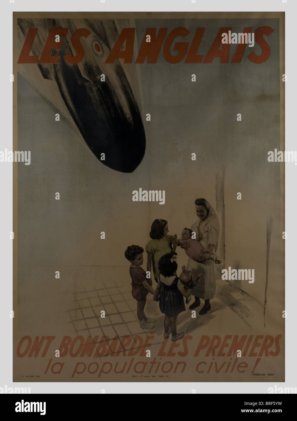 Affiches, Affiche en couleurs 'Les Anglais ont bombardés les premiers', taille 1,60 x 1,20, entoilée et encadrée., , Stock Photo