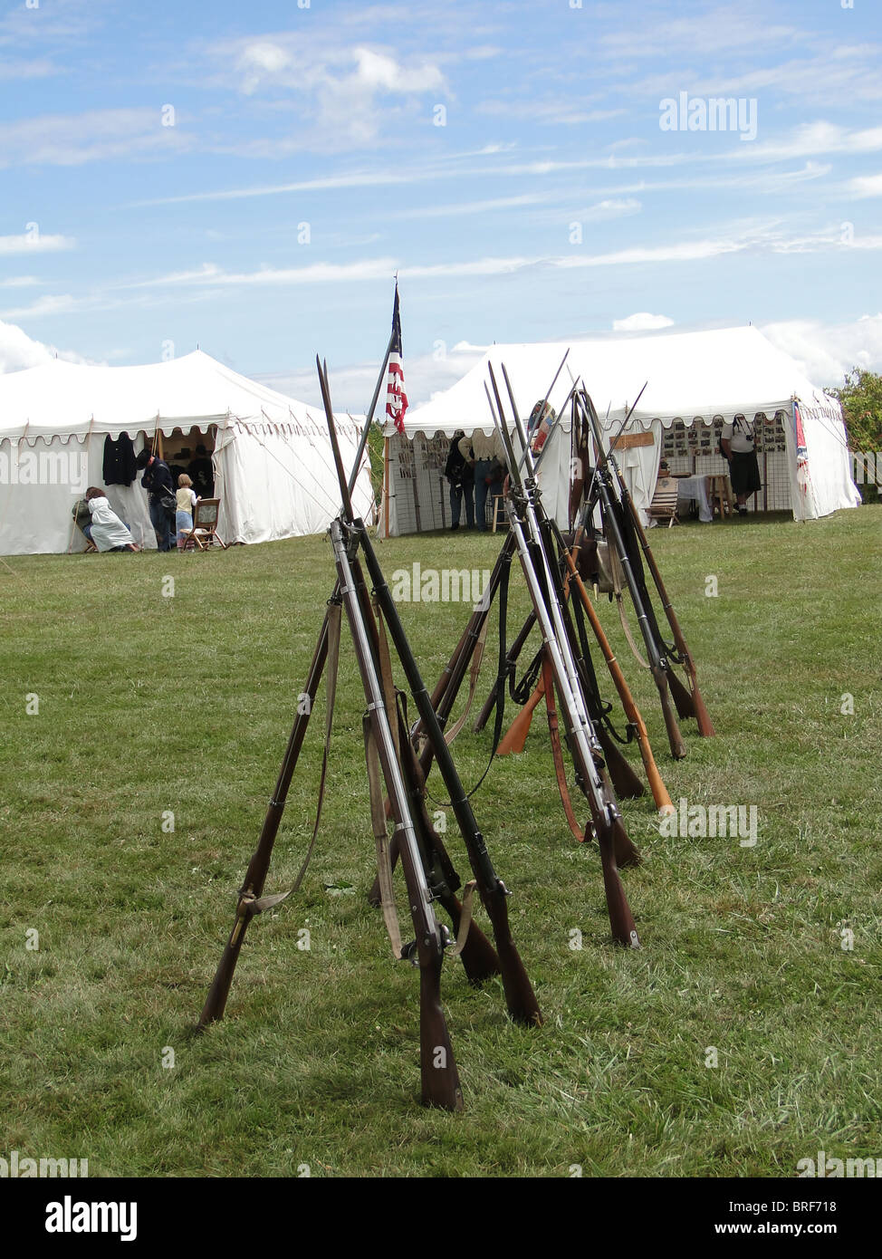 Union army rifles, stacked in camp, Civil War Battle Re-enactment, Port