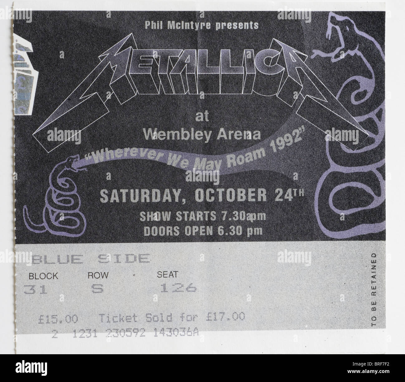 A Metallica concert ticket Stock Photo Alamy