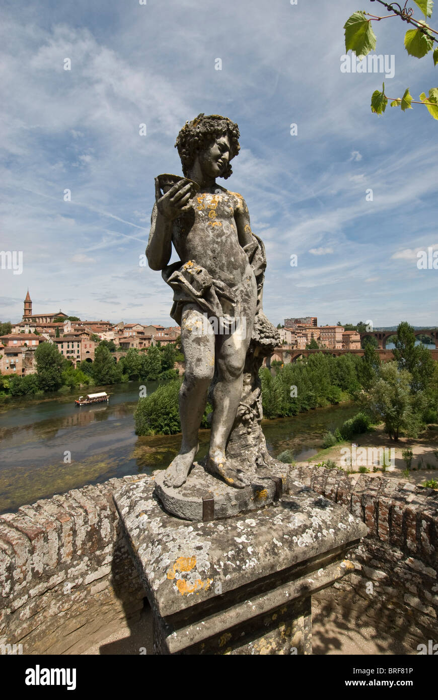 Dionysus Bacchus, Palais de la Berbie, Jardins ,Albi statue Garden terrace, river Tarn.Albi, Tarn,  Midi Pyrenees, France. Stock Photo