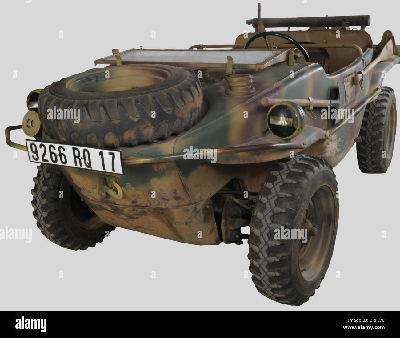 A Schwimmwagen 166, Already in 1940, the German army asked Ferdinand Porsche to construct a low maintenance, low cost vehicle for paratroops. Thus the Schwimmwagen was born. With a total weight of 900 kilos, its obstacle clearing ca historic, historical, 1930s, 20th century, object, objects, stills, clipping, clippings, cut out, cut-out, cut-outs, Stock Photo