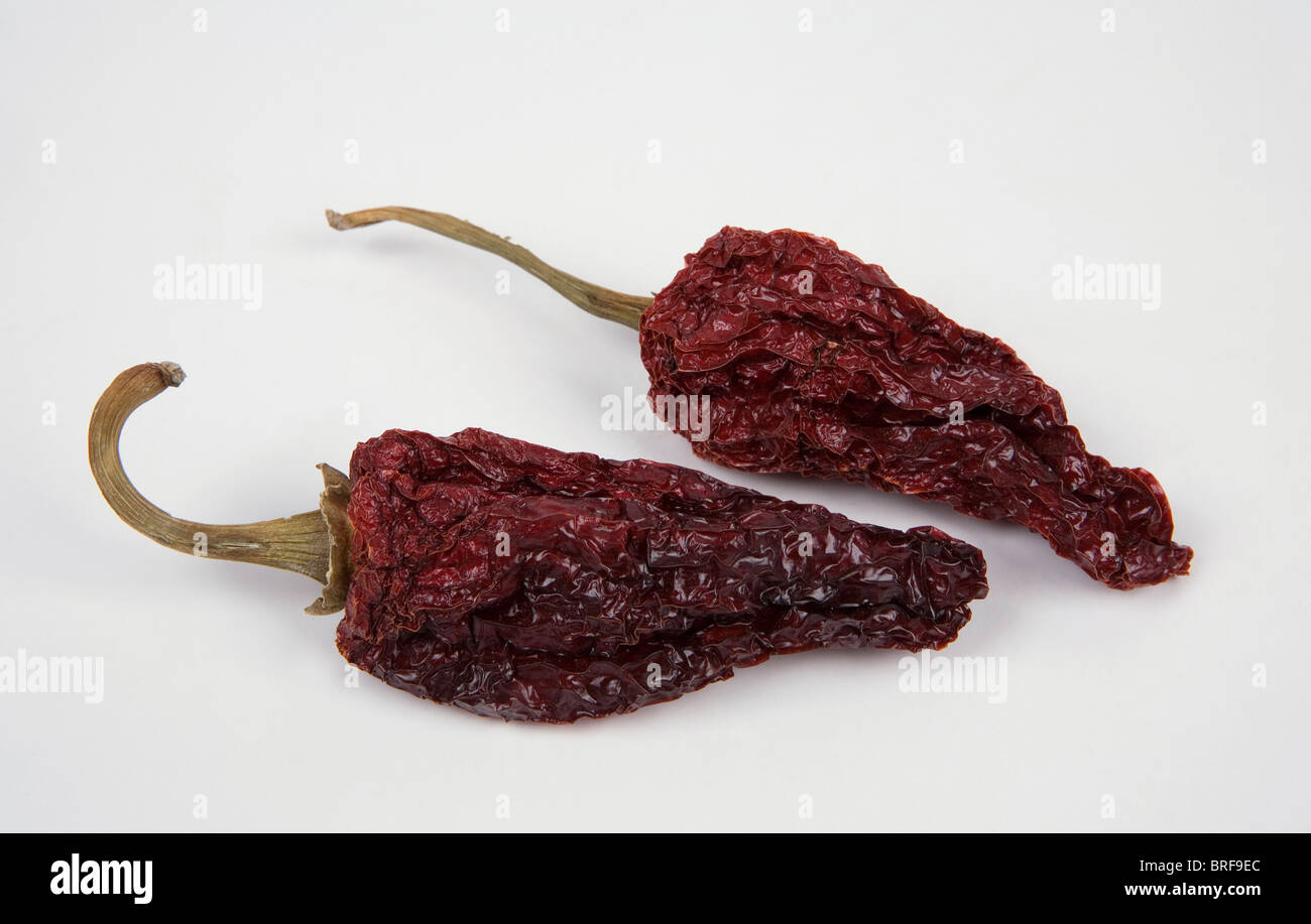 Chipotle chile on white background, close-up Stock Photo