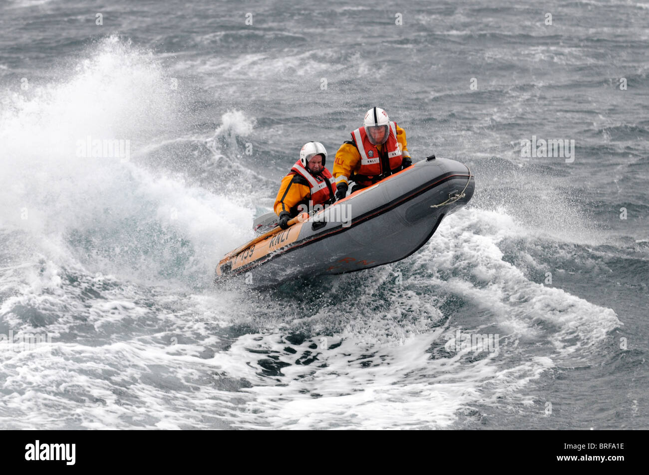 UK most northerly RNLI Lifeboat crew based in Aith Shetland Scotland on exercise Stock Photo