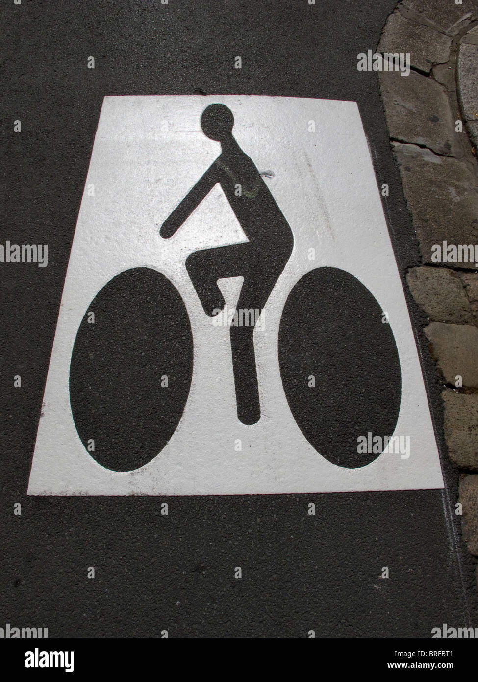 sign bicycle only lane road way French France upright right of way