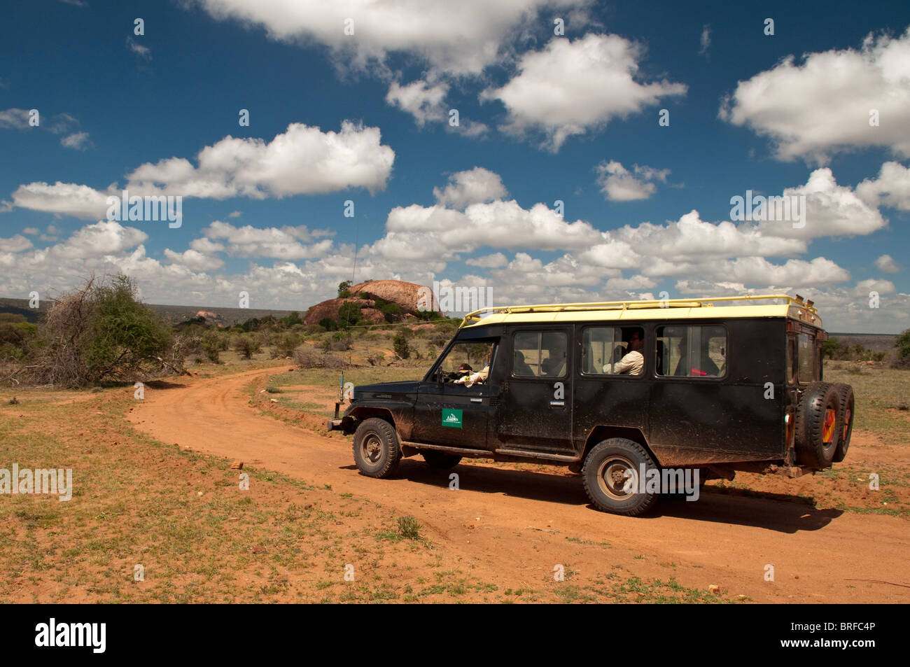 Off-road vehicle, Laikipia, Kenya. Stock Photo