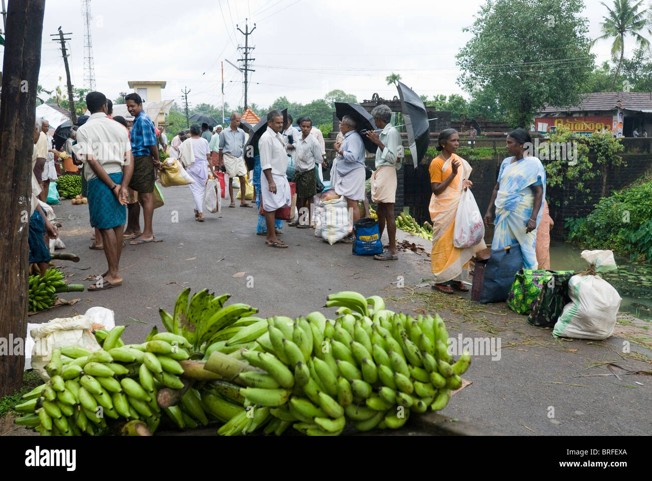 Market at Thalayolaparambu, Kerala, South India, India, Asia Stock