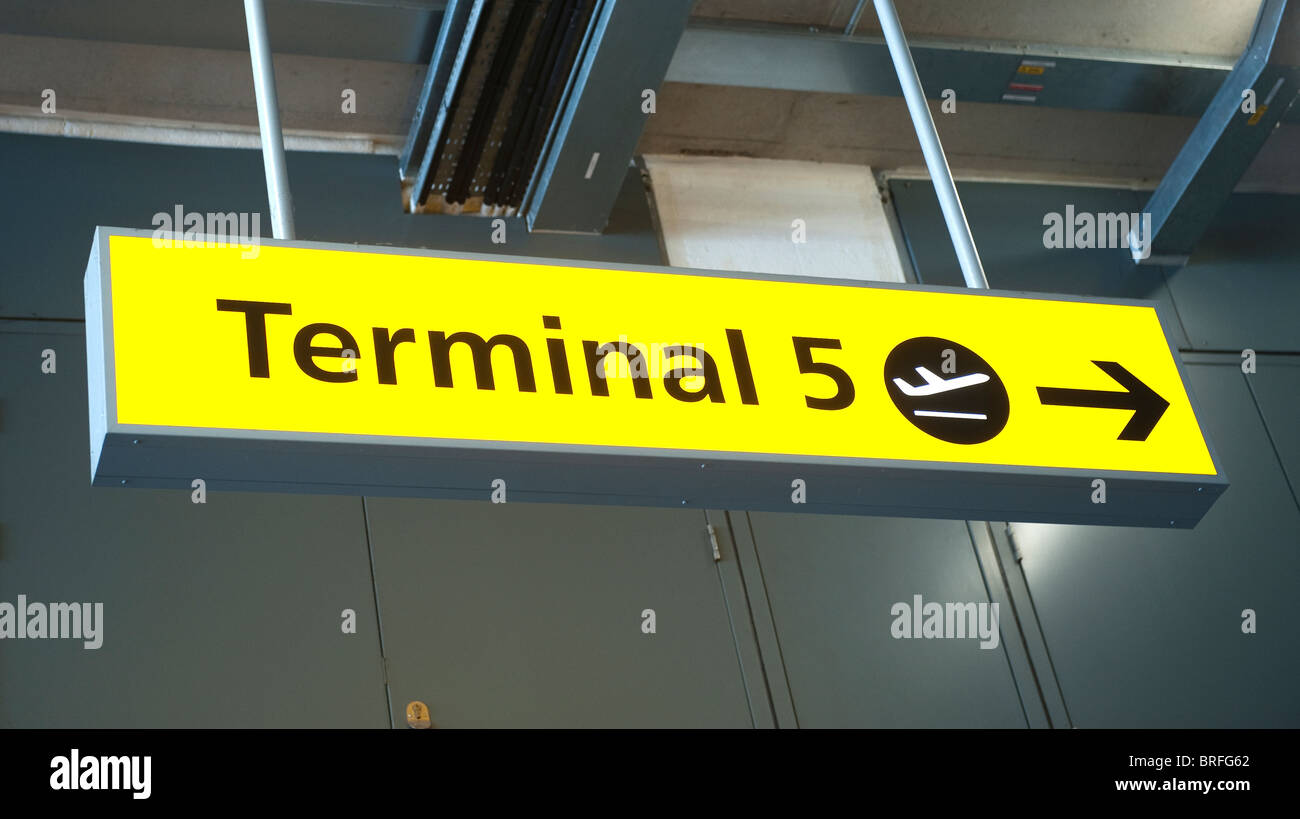 Airport Terminal 5 Sign Heathrow London Stock Photo