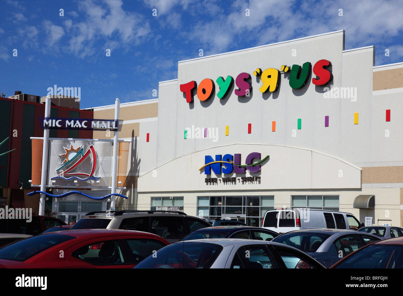 entrance of TOYS R US and liquor store in Mic Mac Mall, Halifax, Atlantic Canada, North America. Photo by Willy Matheisl Stock Photo