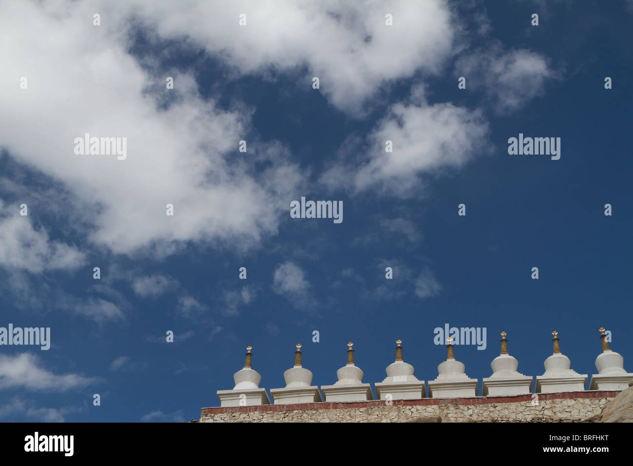 line of white chortens near shey palace Stock Photo