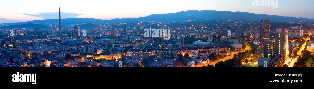 Zagreb capitol of Croatia. Panorama by night. Stock Photo