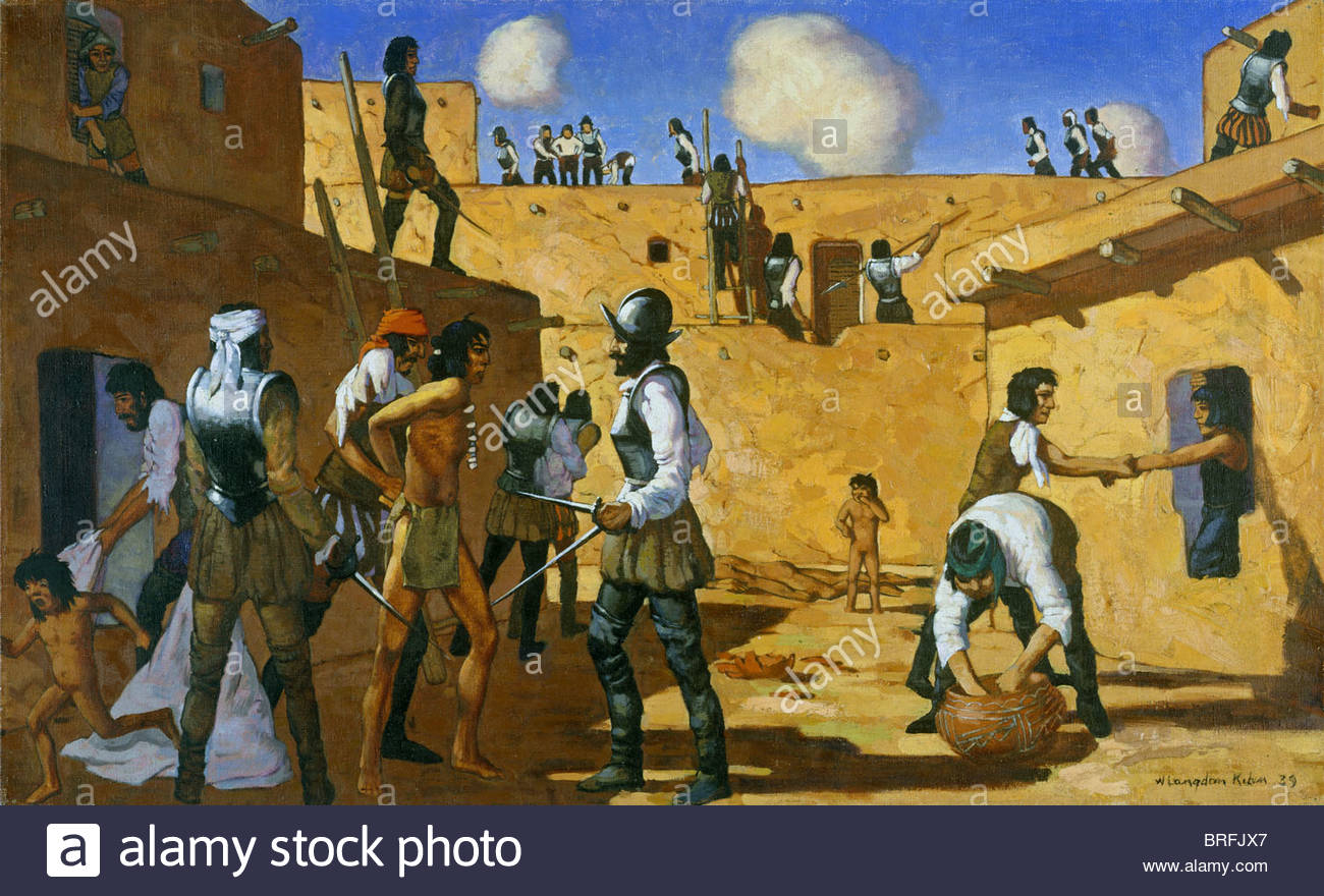 this painting shows spanish explorers entering hawikuh stock spanish explorers