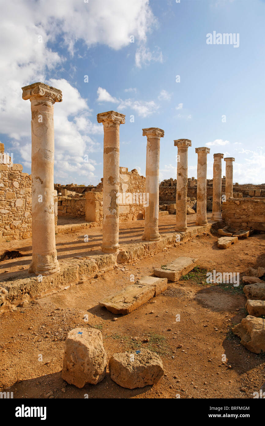 Ancient Greek columns in ancient walls, excavation site, UNESCO World Heritage Site, Kato, Paphos, Pafos, Cyprus, Europe Stock Photo