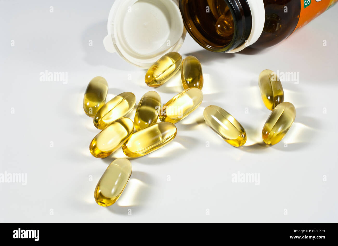 Omega 3 fish liver oils capsules Stock Photo