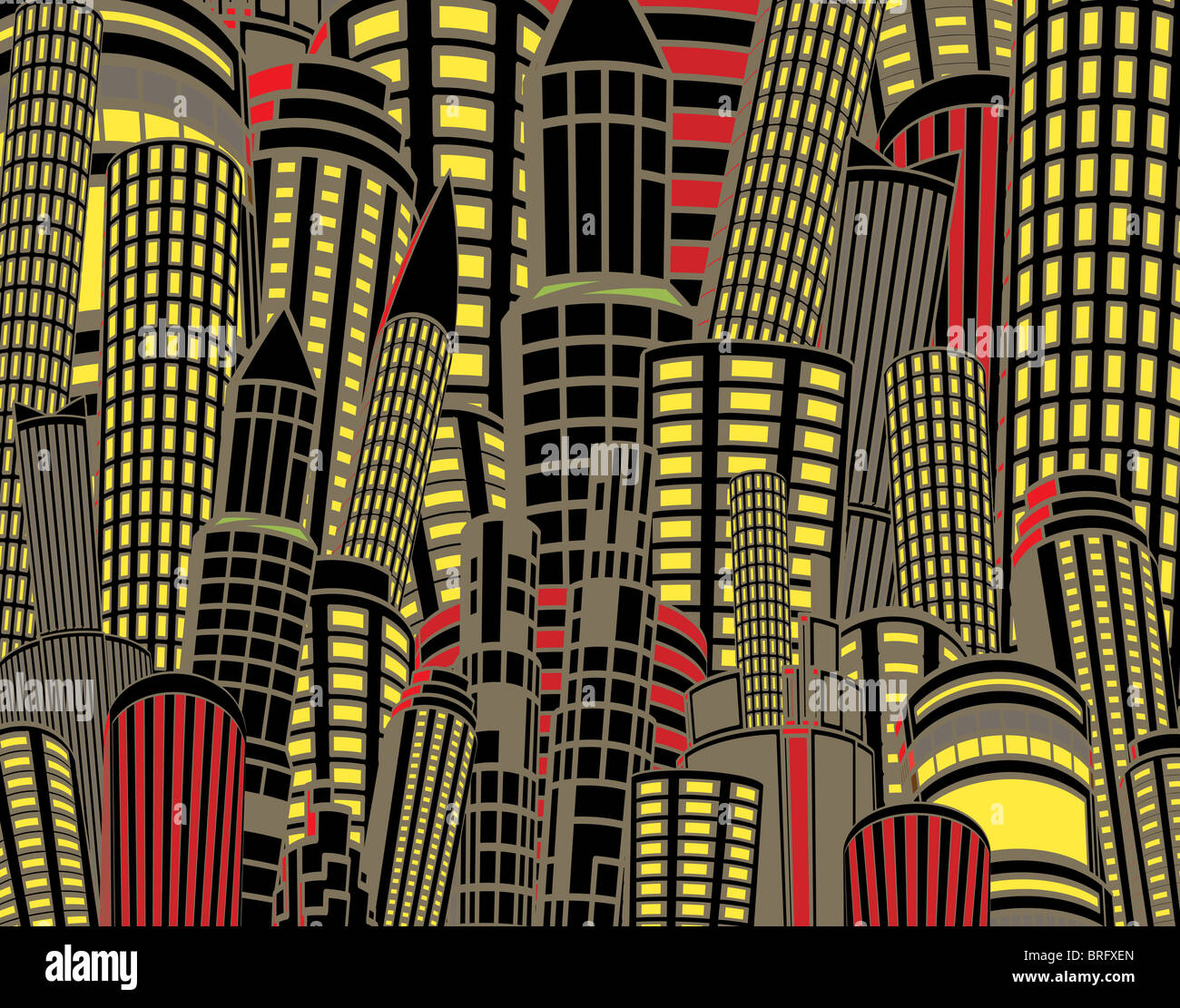 Background illustration of tall city buildings at night Stock Photo - Alamy