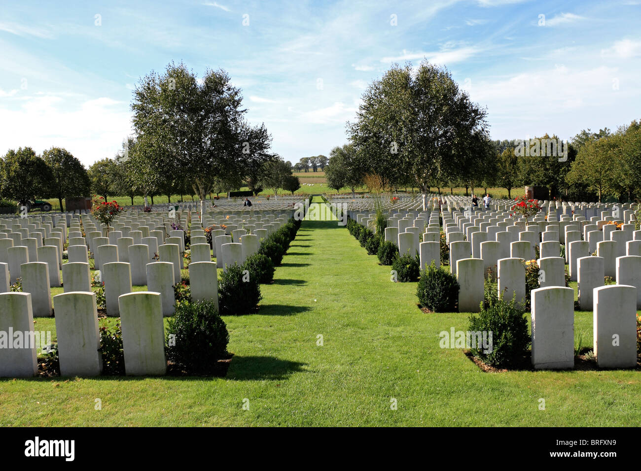 Hooge Crater Cemetery for Commonwealth soldiers killed in WW1. (Ypres) Ieper West-Vlaanderen Belgium. Stock Photo