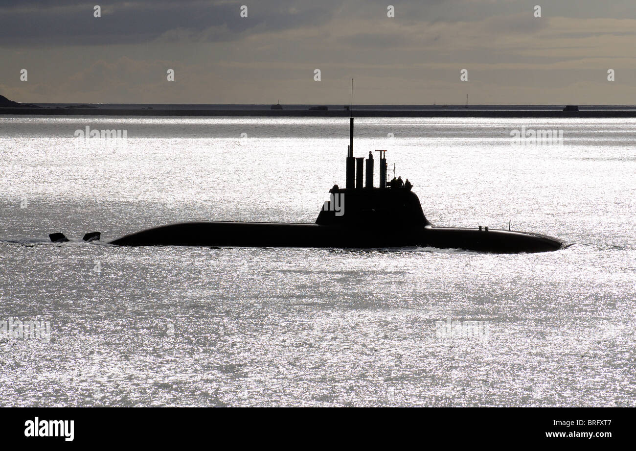 German Navy U33 submarine seen underway on the surface Plymouth Sound off the South Devon coast England UK Stock Photo
