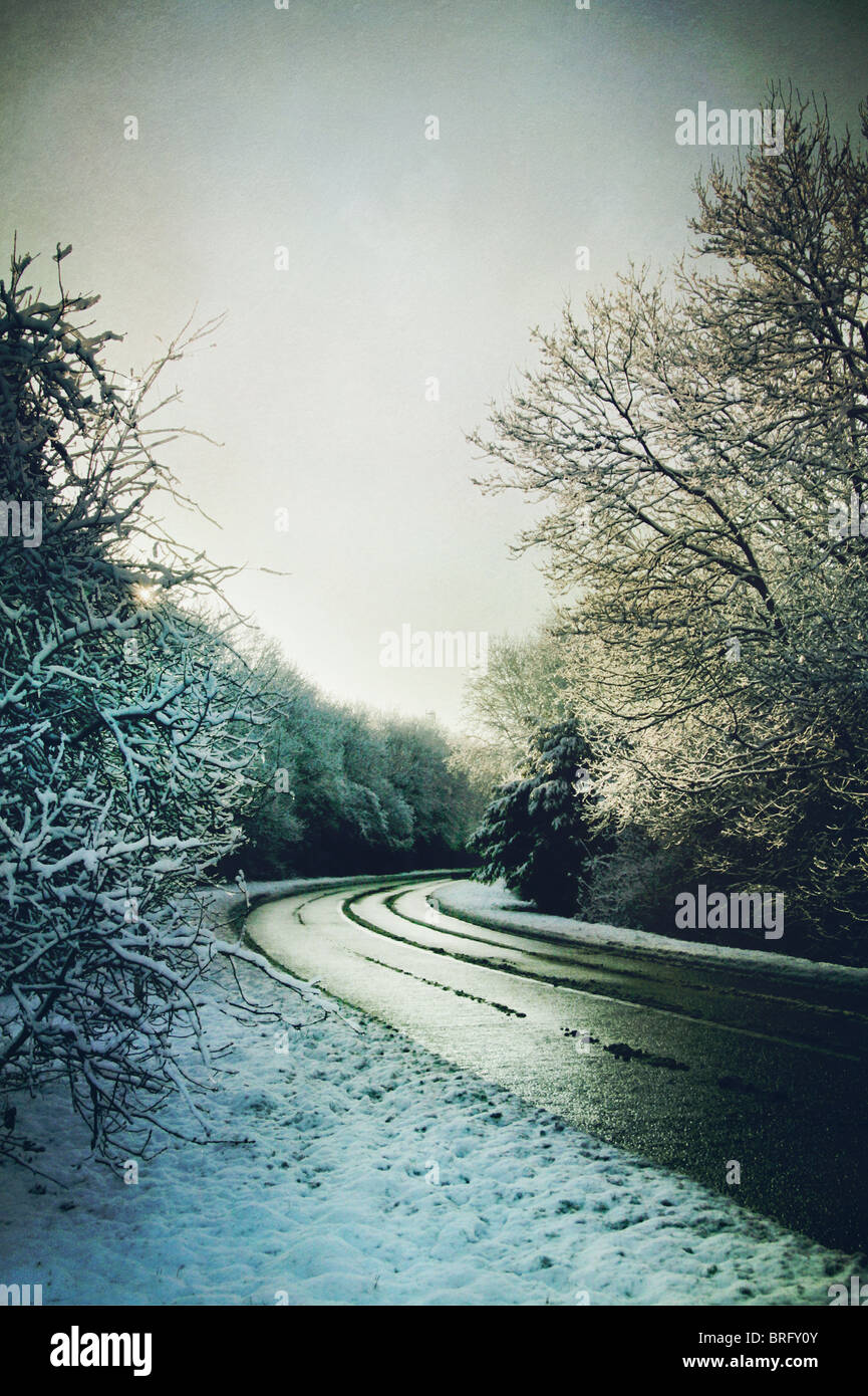 road on a winters day Stock Photo