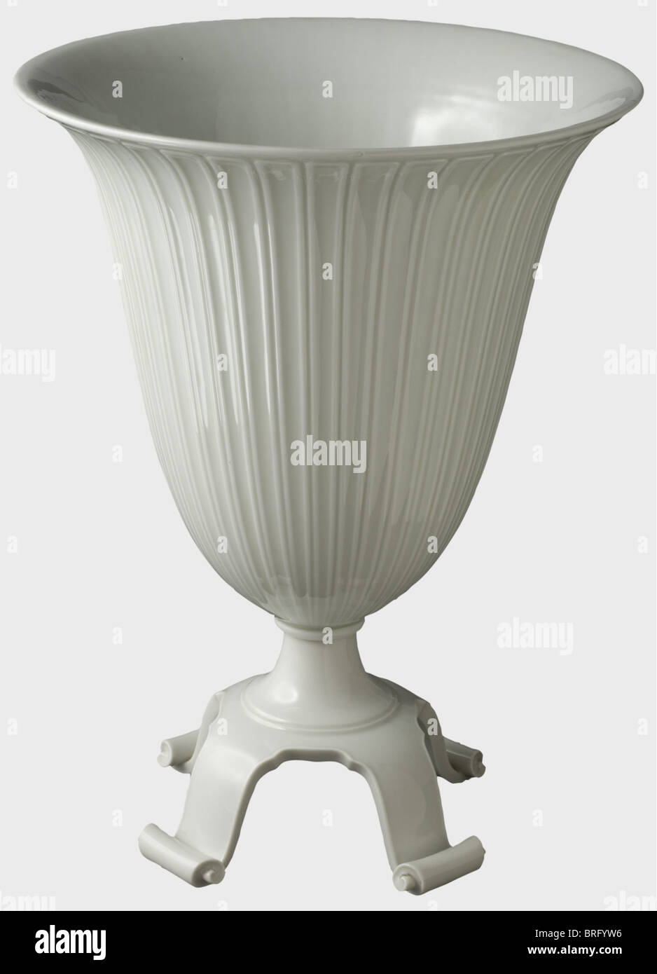 A krater vase, Allach Porcelain Factory Design by Adolf Röhring. Model Number '515'. White, glazed porcelain. Signature, model number, and manufacturer's pressmark on the bottom. Height 33.5 cm. Of great rarity., historic, historical, 1930s, 1930s, 20th century, vessel, vessels, object, objects, stills, clipping, clippings, cut out, cut-out, cut-outs, Additional-Rights-Clearences-Not Available Stock Photo