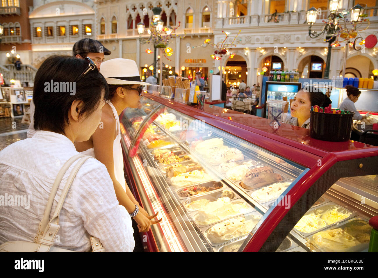 Tourists buying ice cream inside the Venetian Hotel, the Strip, Las Vegas USA Stock Photo