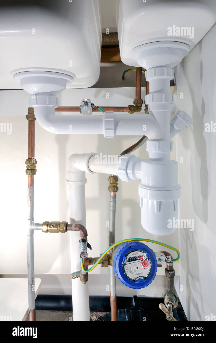 Undersink Piping With Water Meter Stock Photo 31699070 Alamy