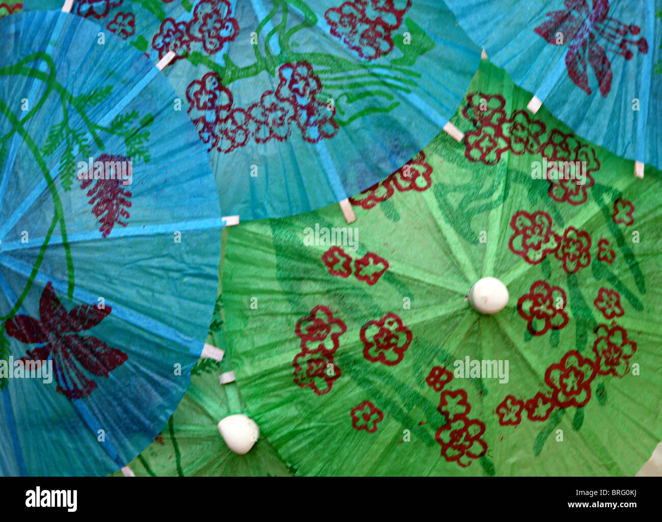 Papierschirm, Schirmchen, Schirme; Dekoration, Kitsch, China, blau, gruen,  decoration, blue, green Stock Photo