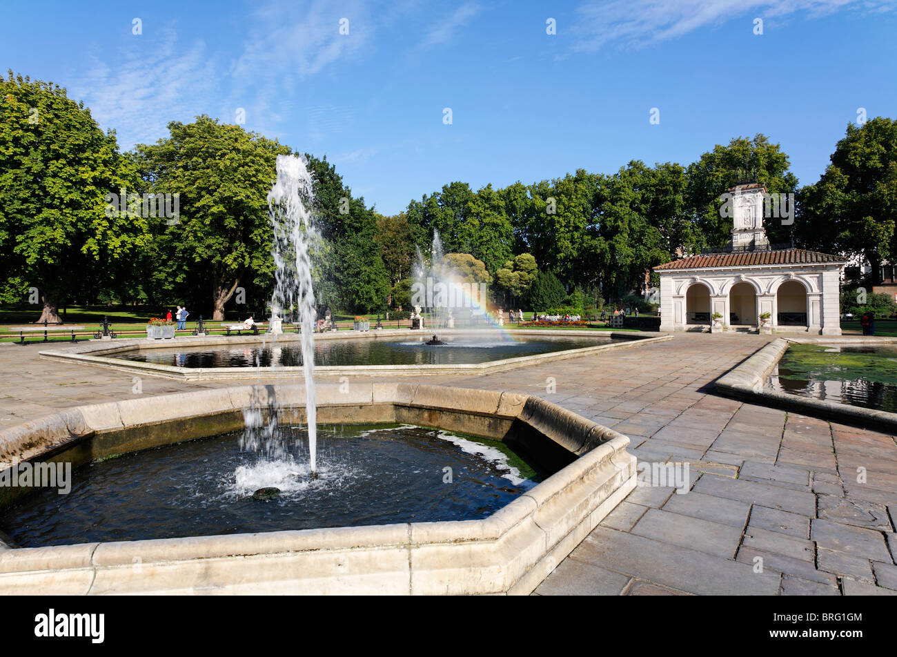 Fountains at the Italian Garden, Kensington Gardens, London, UK Stock
