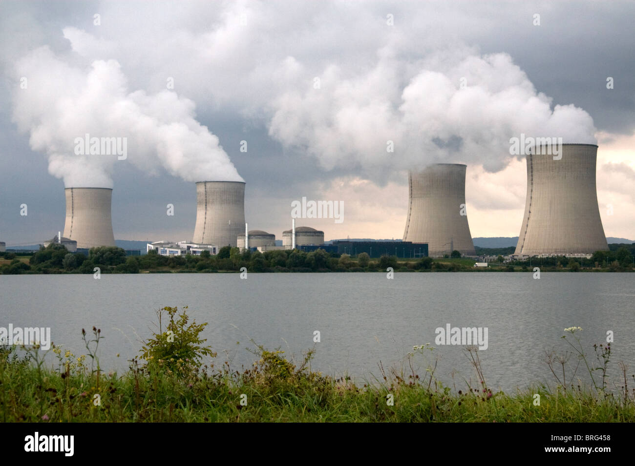 The Cattenom Nuclear Power Plant located in the Cattenom commune along the Moselle River in France. Stock Photo