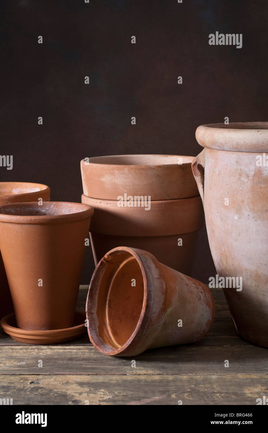 Terracotta pottery plant pots Stock Photo