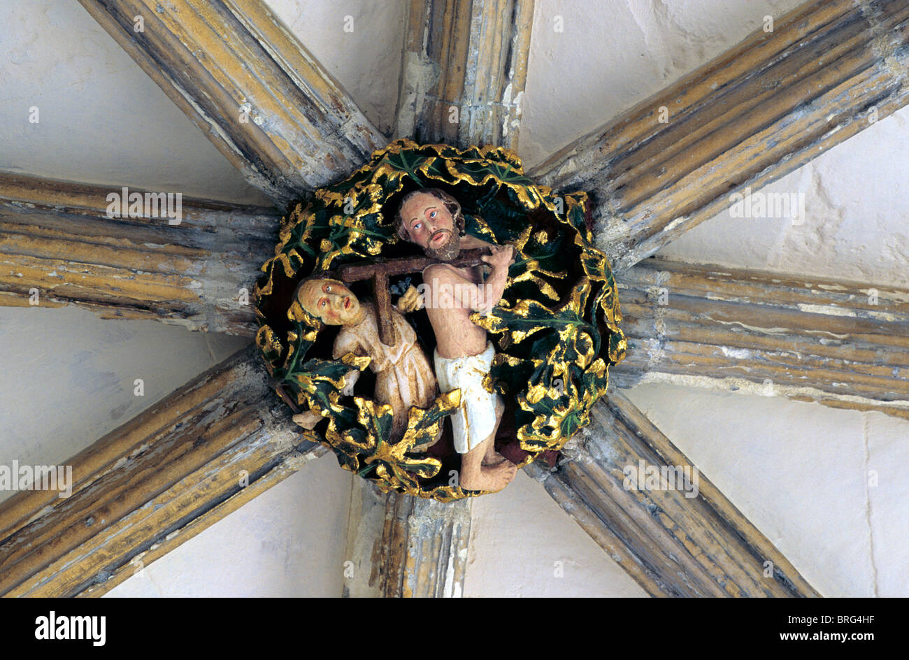 Norwich Cathedral Cloisters, roof boss bosses painted stone medieval