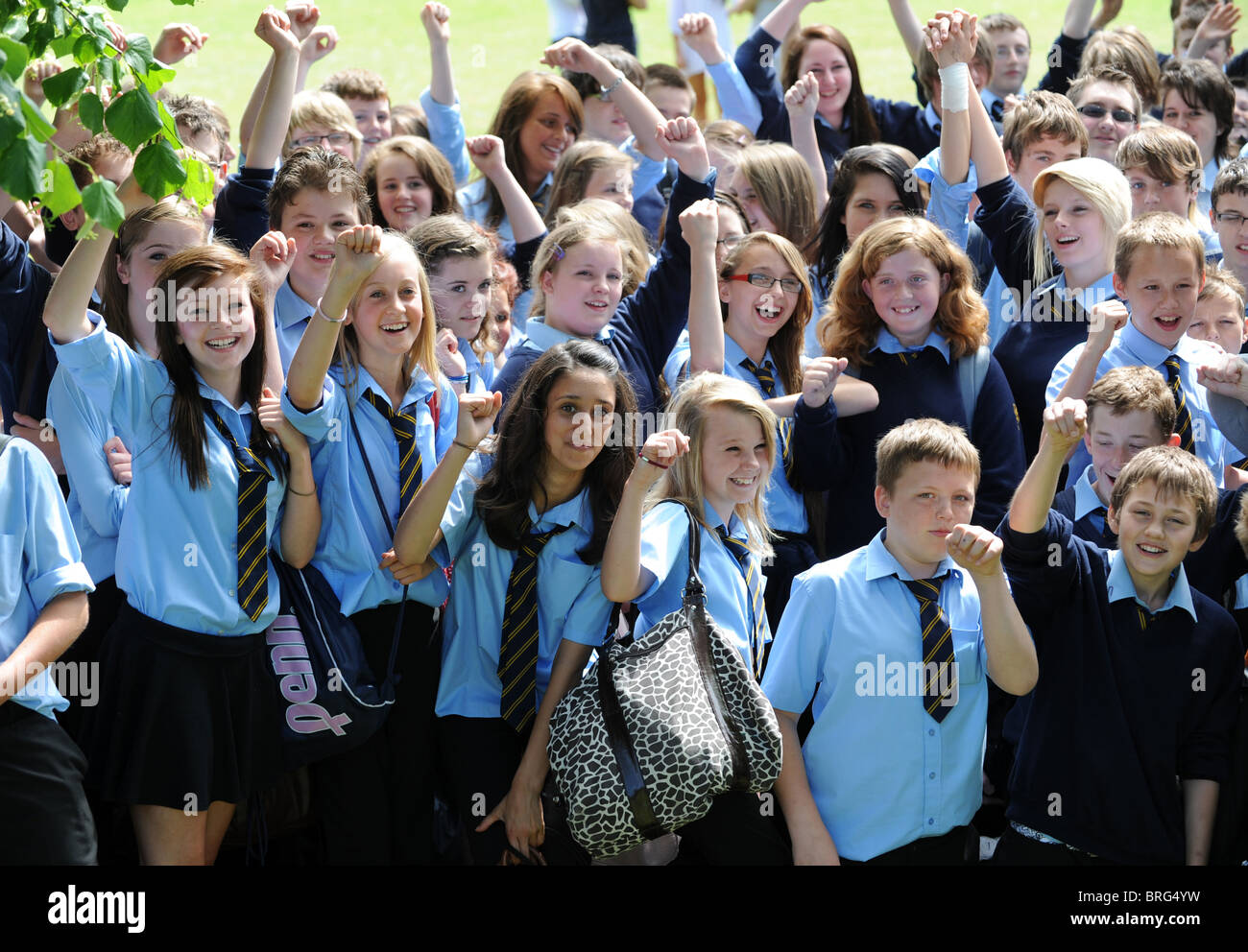 Happy smiling school pupils at William Brookes School in Much Wenlock. Stock Photo