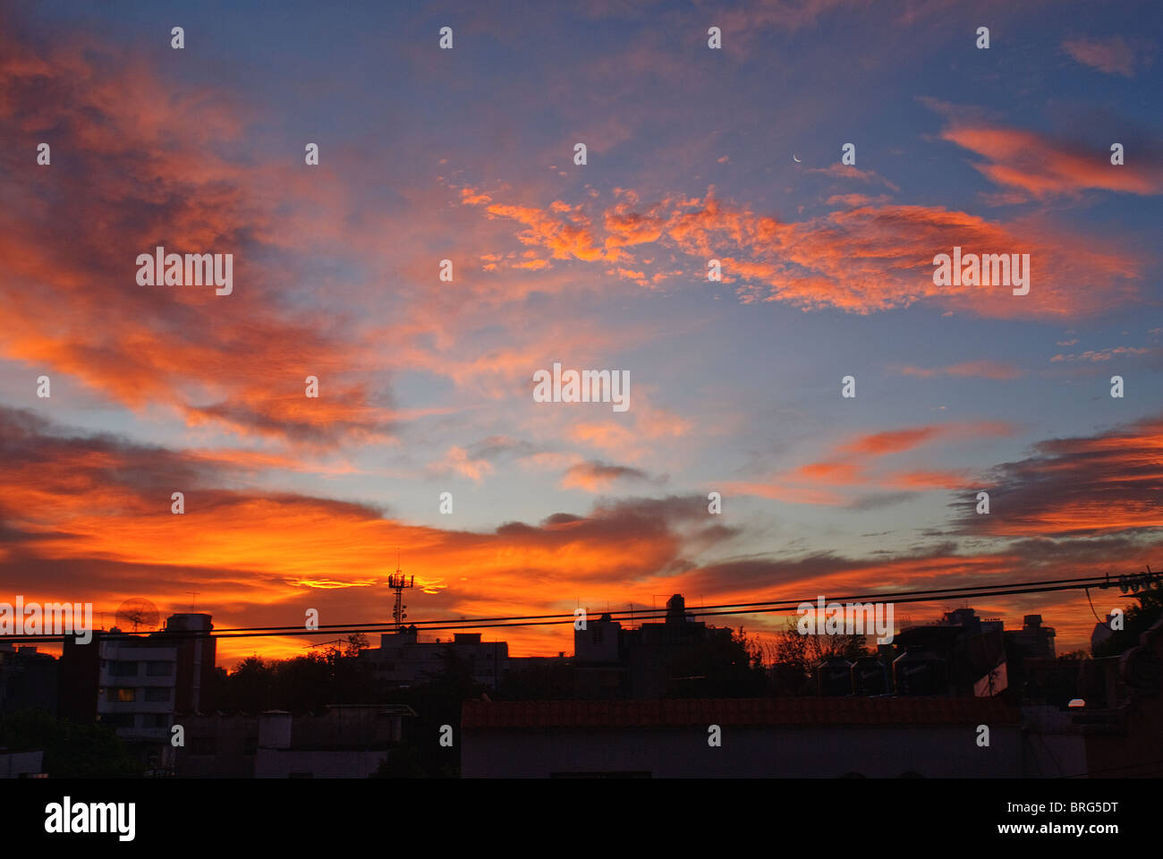 Early morning sky with clouds from a balcony in the Colonia Condesa, Mexico, DF Stock Photo